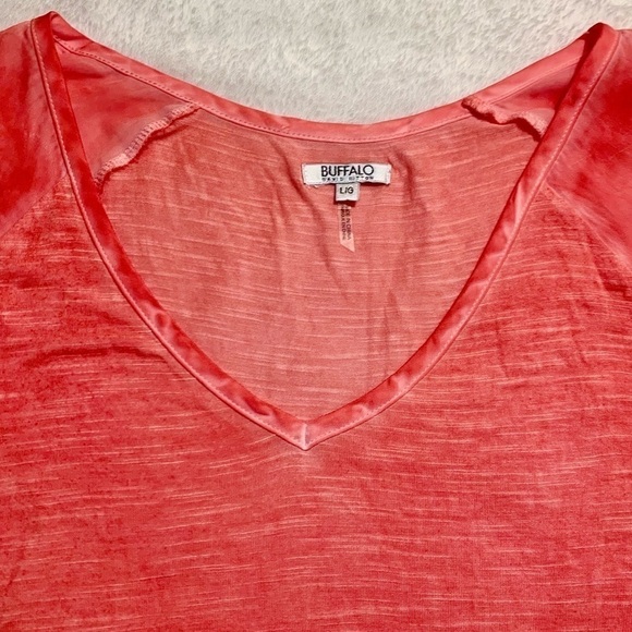 Buffalo Top Large Coral Semi-Sheer Short Sleeves Open Shoulders V-Neck Viscose - Picture 13 of 16